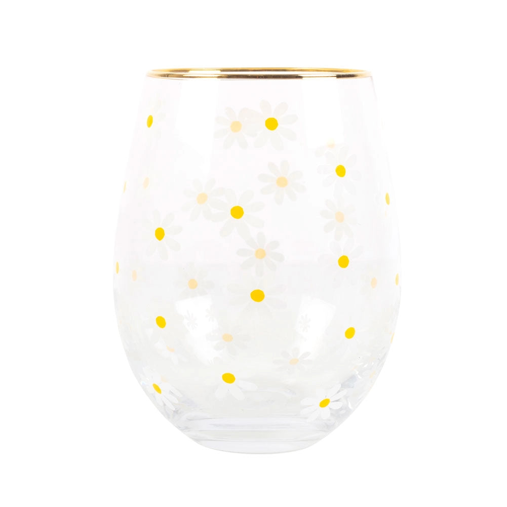 Stilkfritt vinglass med heldekkende daisy-print