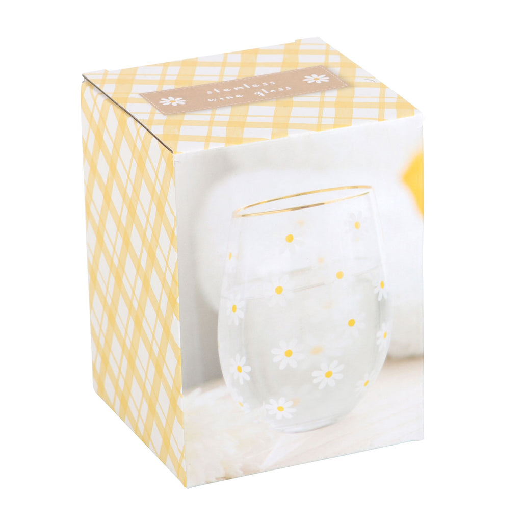 Stilkfritt vinglass med heldekkende daisy-print