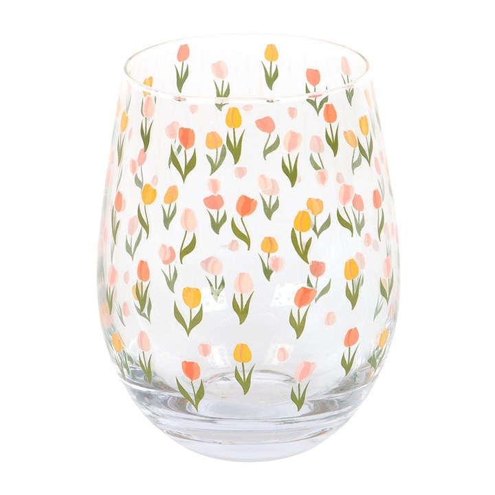 Spring Tulip Print Stemless Glass