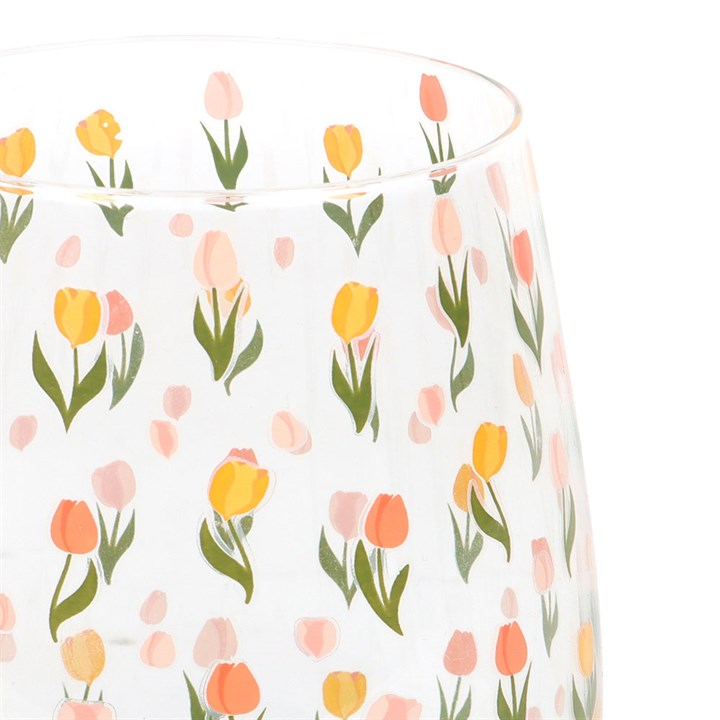 Spring Tulip Print Stemless Glass