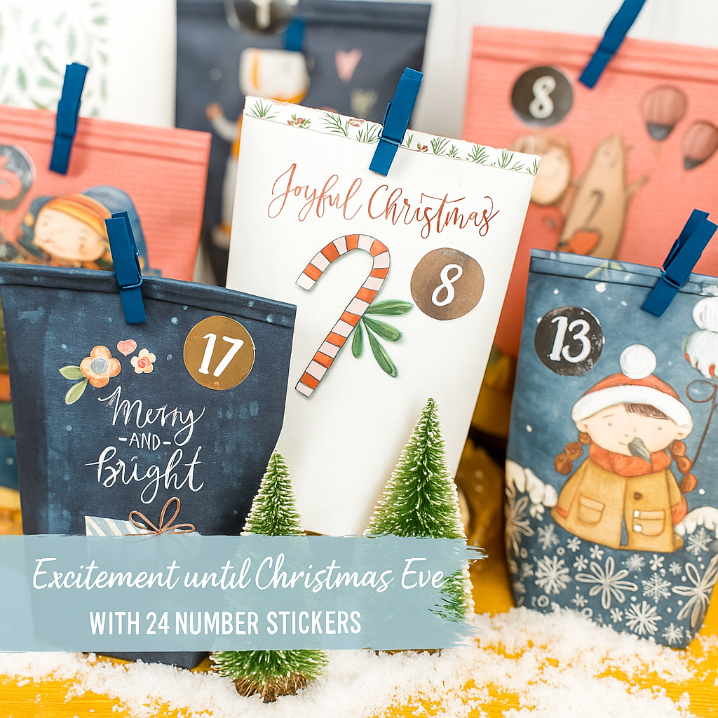 Adventskalender papirposer sett – 24 stk (merry & bright)