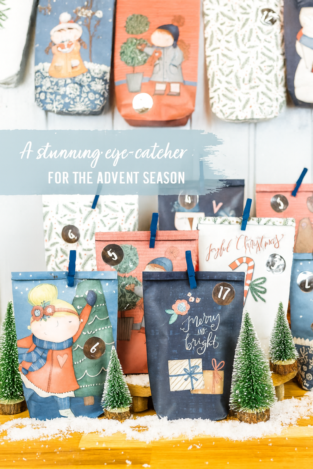 Adventskalender papirposer sett – 24 stk (merry & bright)