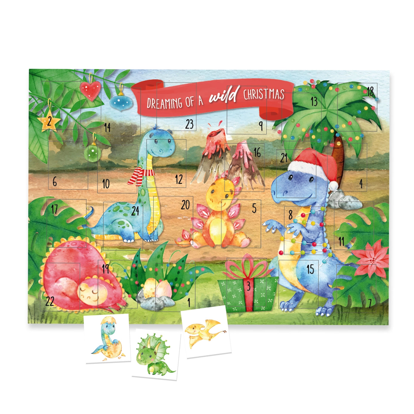 Adventskalender – midlertidige tatoveringer (dinosaurtema)